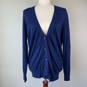 LOFT Blue Wool Blend Cardigan Sweater Size L EUC